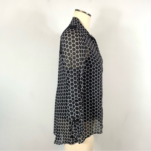 NWT ND New Direction Black Geometric Print Button Up Sheer Top and Tank Top S - Picture 6 of 9